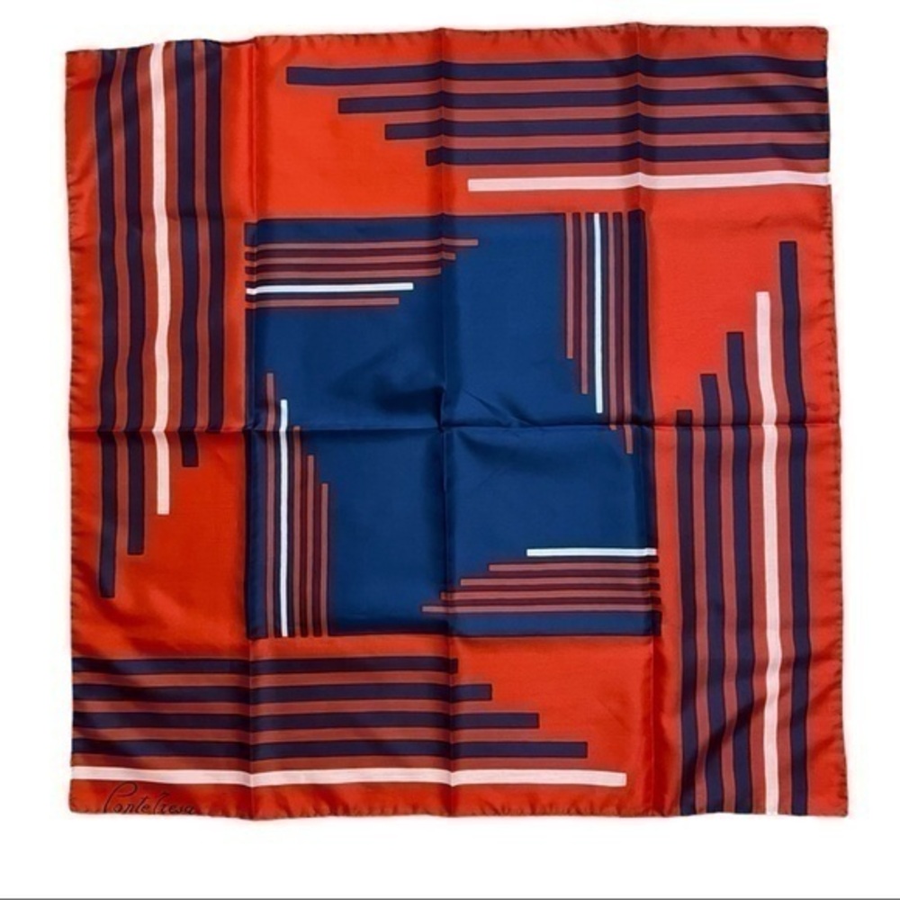 Vintage Ponte Tresa Italian Polyester Hand Rolled Square Scarf